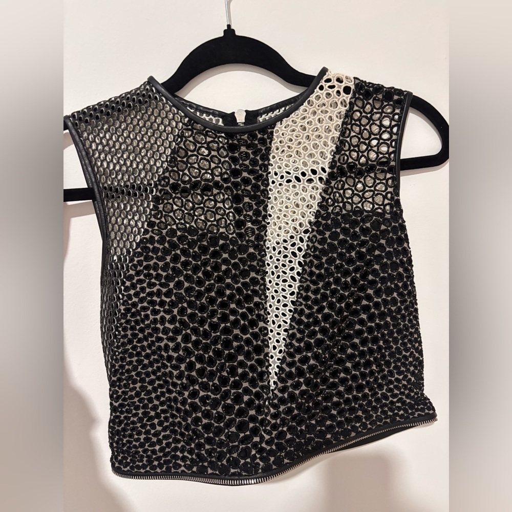 Yigal Azrouel Black and White Mesh Tank Top